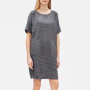 Eileen Fisher Organic Linen Delave Pinstripe Shift Dress size 2X